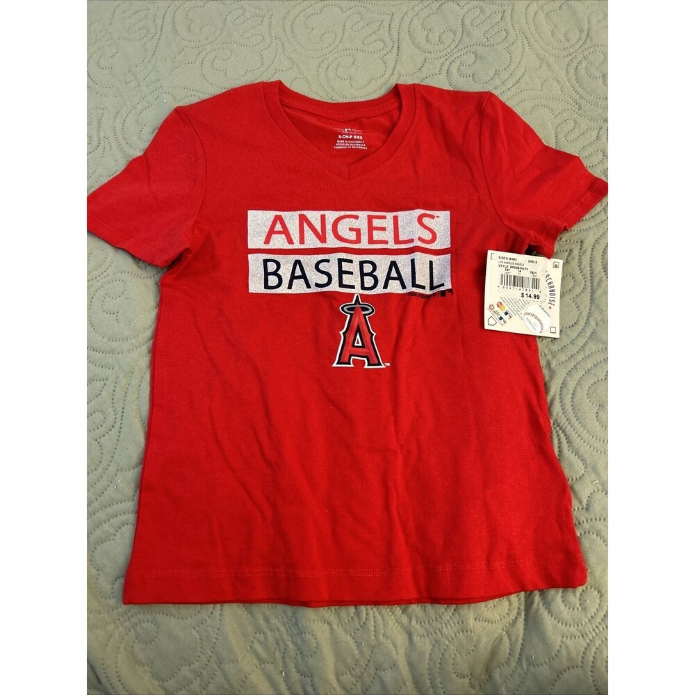 NWT MLB Team Athletics LA Angels Girls T-shirt Red Sz S 6/6X